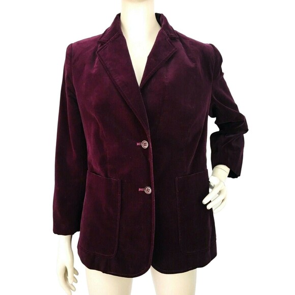 Vintage 70s Burgundy Velvet Two-Button Business Blazer Women's S/M Made in Japan - Picture 6 of 7